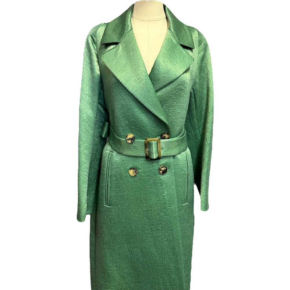 Dries Van Noten green crepe satin Double-breasted Coat